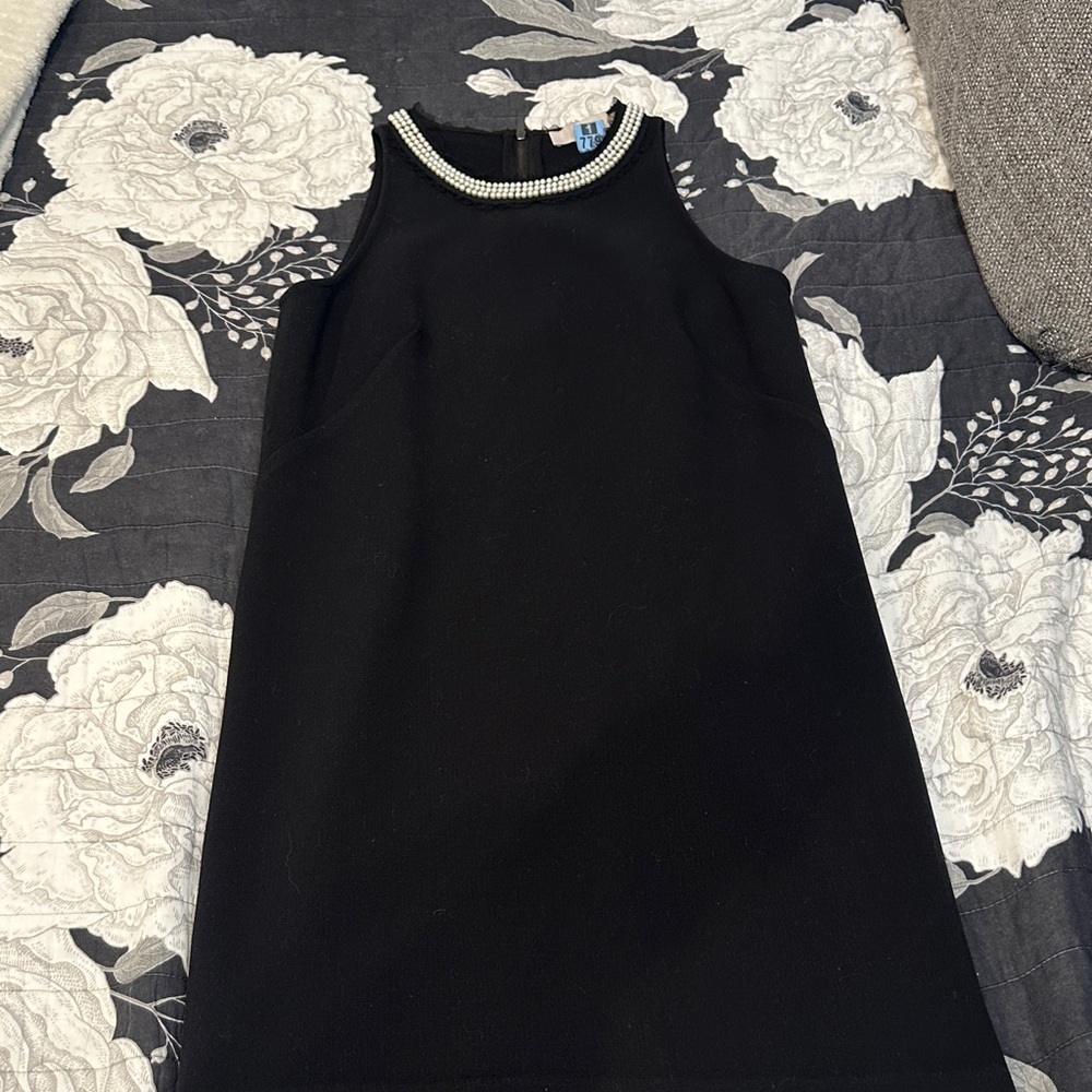 LOFT Black Sleeveless Dress with Pearl Detail